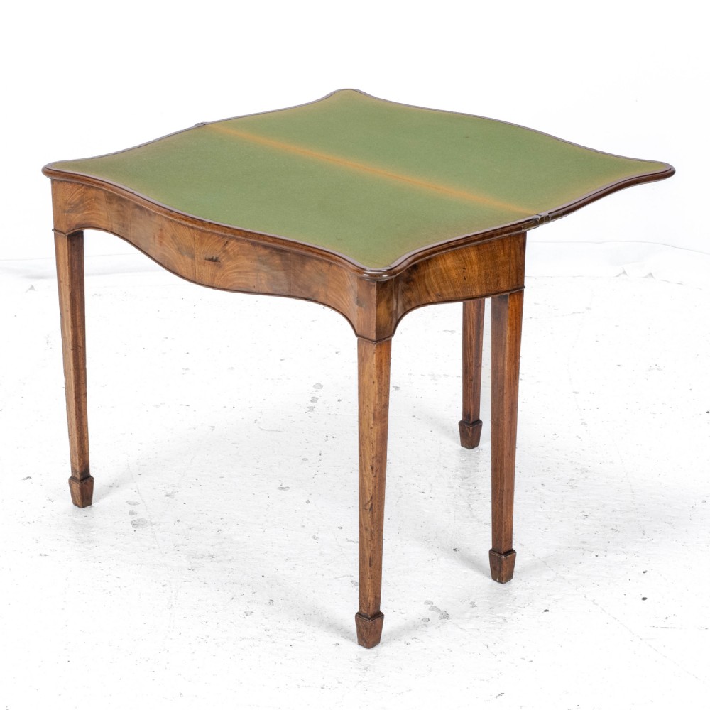 C.18th Georgian Chippendale Mahogany Serpentine Console Fold-over Games Card Table View VI