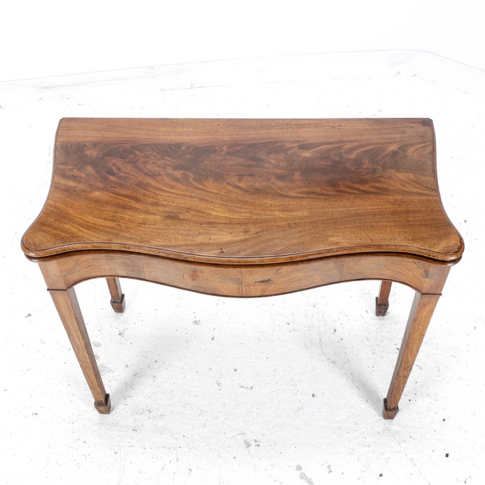 C.18th Georgian Chippendale Mahogany Serpentine Console Fold-over Games Card Table View VII