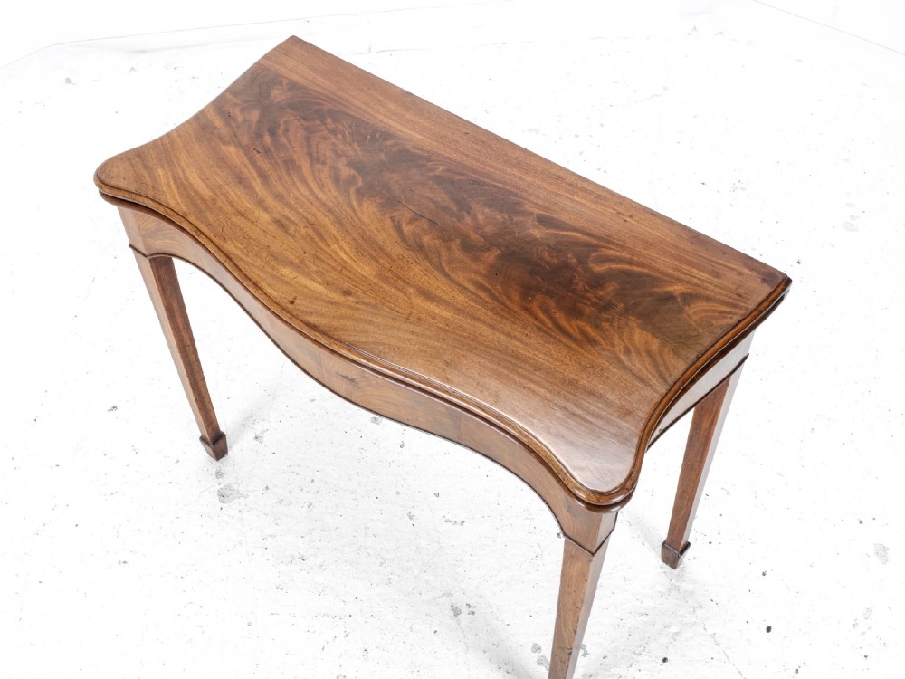 C.18th Georgian Chippendale Mahogany Serpentine Console Fold-over Games Card Table View VIII