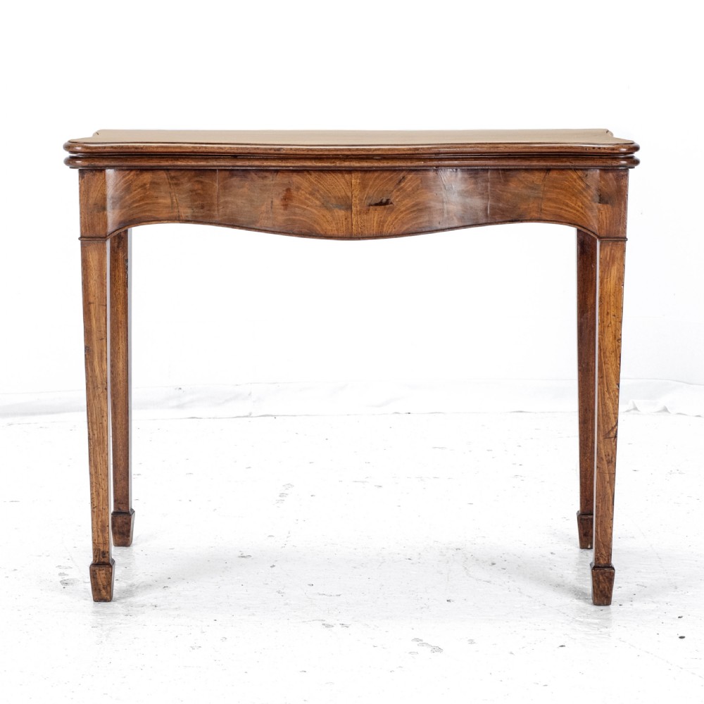 C.18th Georgian Chippendale Mahogany Serpentine Console Fold-over Games Card Table View XII