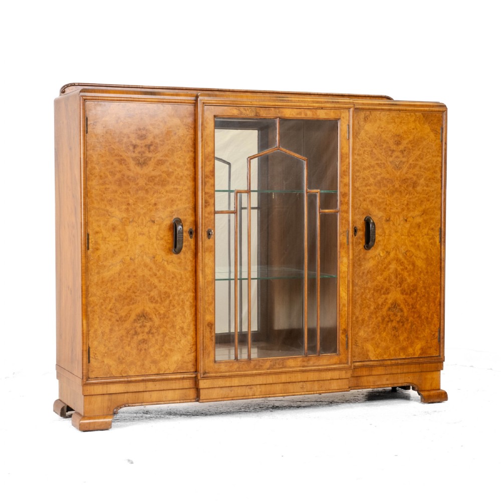 Art Deco C1920 Burr Walnut Display Cabinet Sideboard by Leemings of Halifax