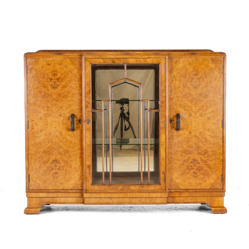 Art Deco C1920 Burr Walnut Display Cabinet Sideboard by Leemings of Halifax View II
