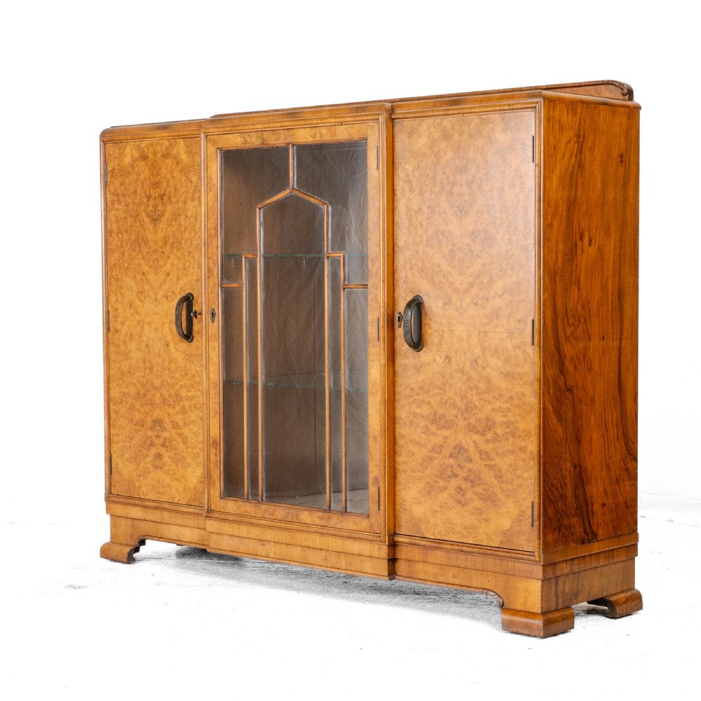 Art Deco C1920 Burr Walnut Display Cabinet Sideboard by Leemings of Halifax View III