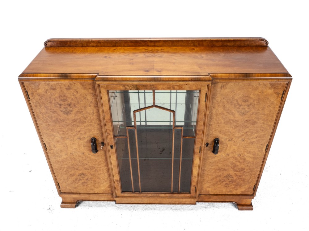 Art Deco C1920 Burr Walnut Display Cabinet Sideboard by Leemings of Halifax View X