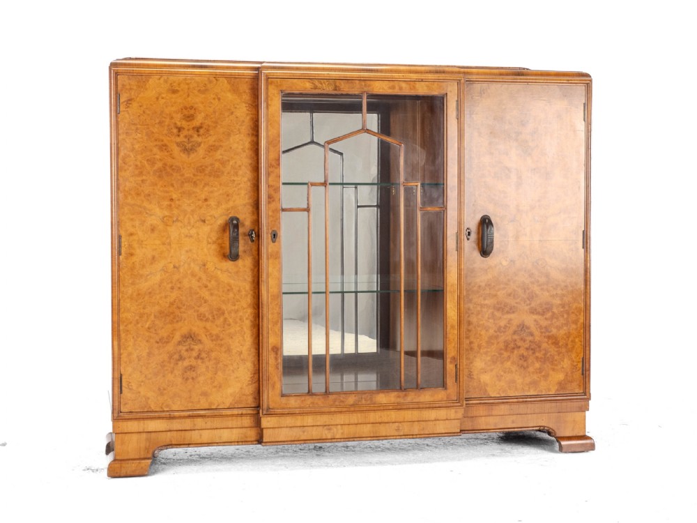 Art Deco C1920 Burr Walnut Display Cabinet Sideboard by Leemings of Halifax View XIII