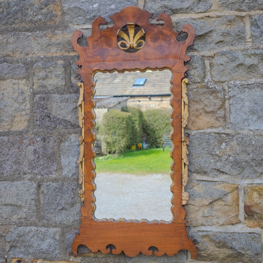 C.18th Burr Walnut Parcel-Gilt Fretwork Pier-Glass Georgian Large Wall Mirror View II