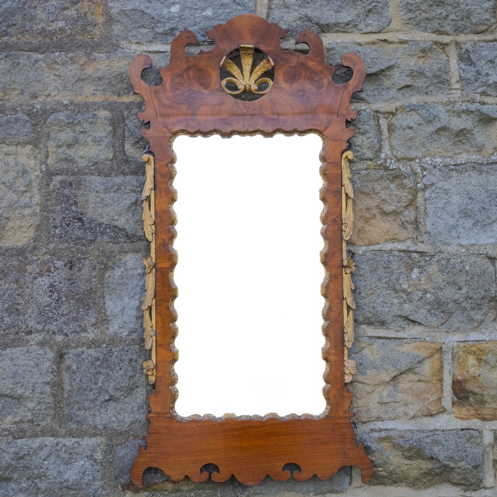C.18th Burr Walnut Parcel-Gilt Fretwork Pier-Glass Georgian Large Wall Mirror View III