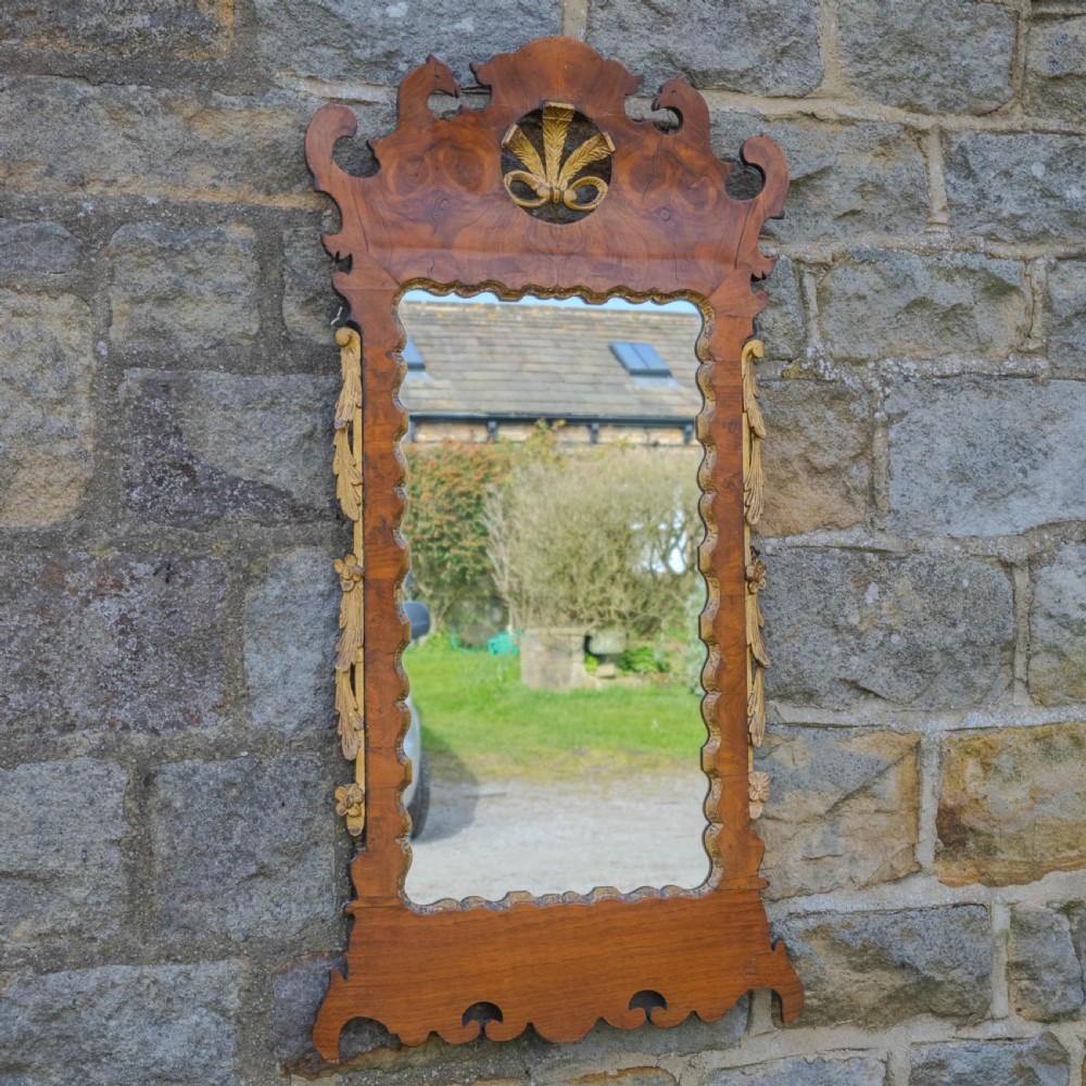 C.18th Burr Walnut Parcel-Gilt Fretwork Pier-Glass Georgian Large Wall Mirror View IV