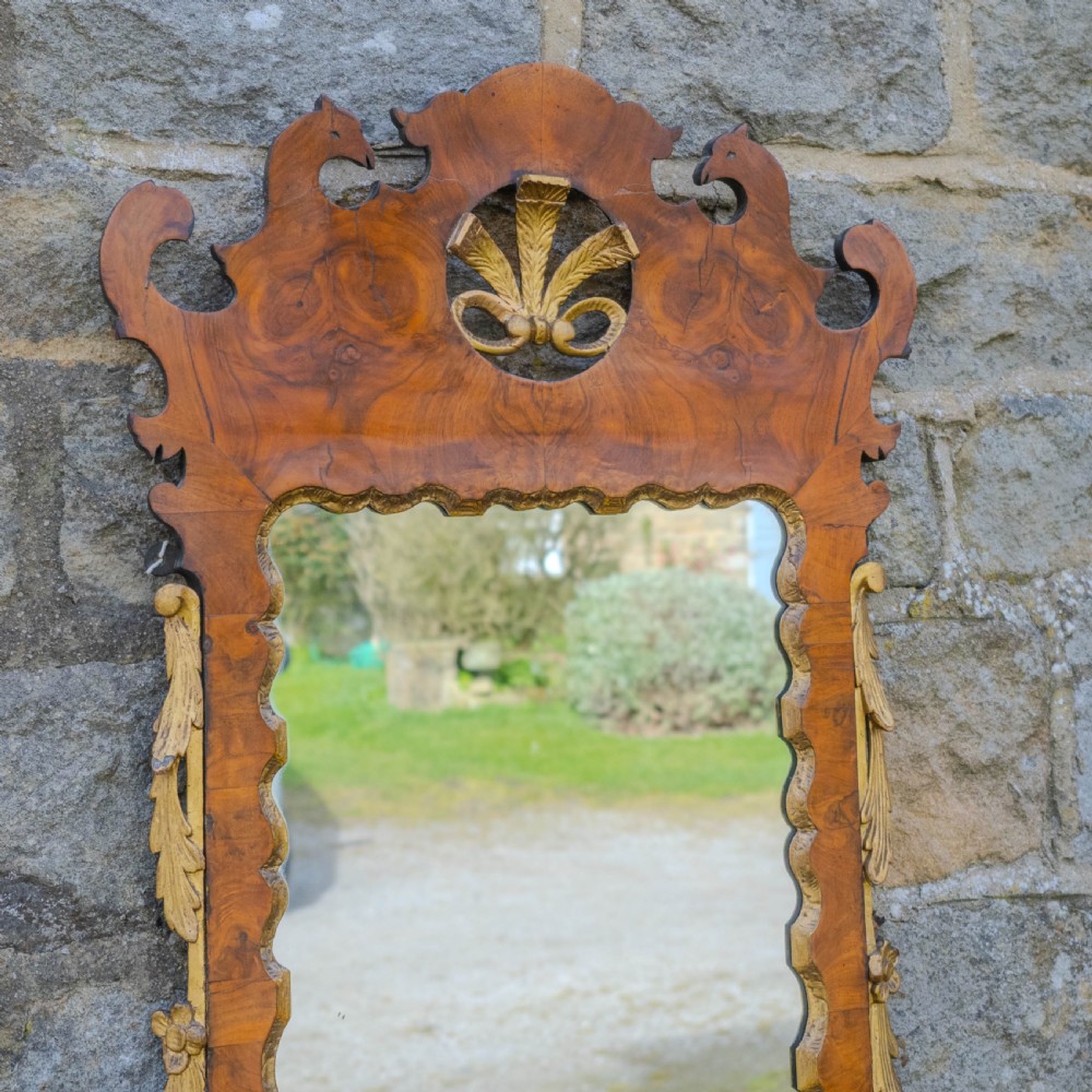 C.18th Burr Walnut Parcel-Gilt Fretwork Pier-Glass Georgian Large Wall Mirror View V