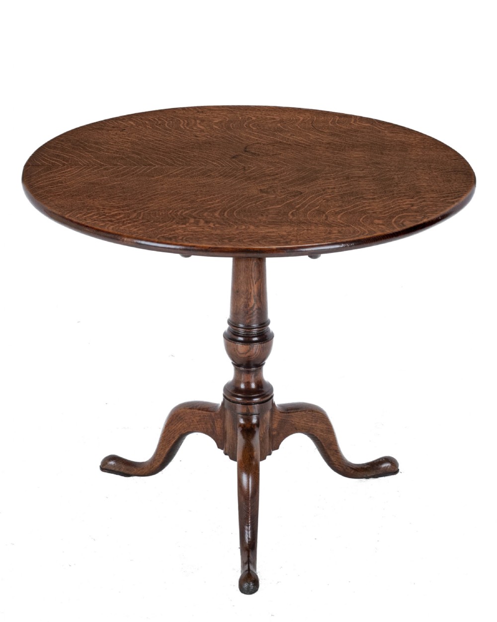 C.18th Well Figured Oak Tripod Supper Table (Quarter Sawn Book Matched Georgian George III Country)