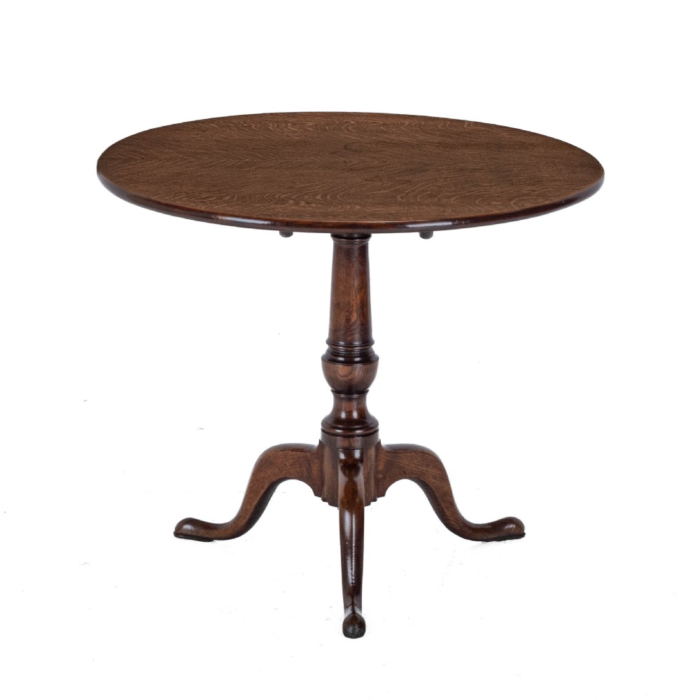 C.18th Well Figured Oak Tripod Supper Table (Quarter Sawn Book Matched Georgian George III Country) View III