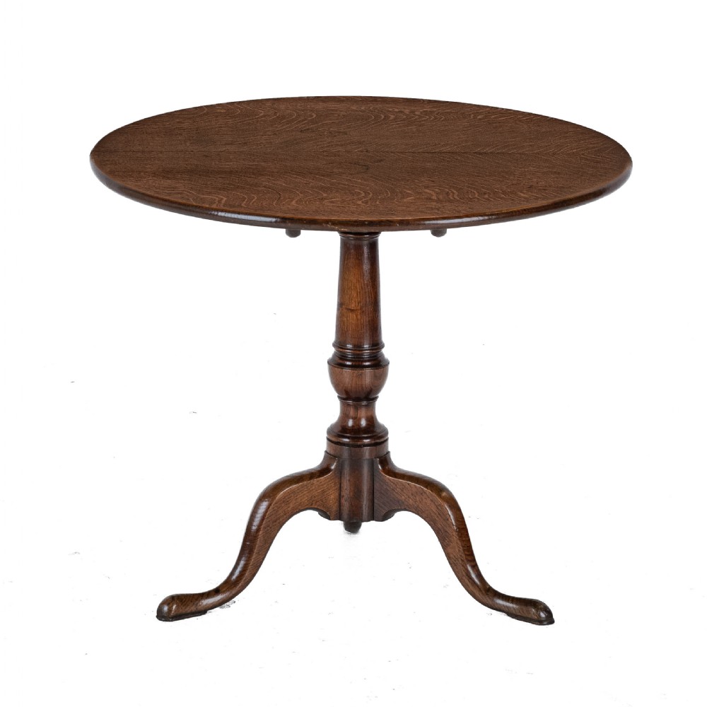 C.18th Well Figured Oak Tripod Supper Table (Quarter Sawn Book Matched Georgian George III Country) View IV