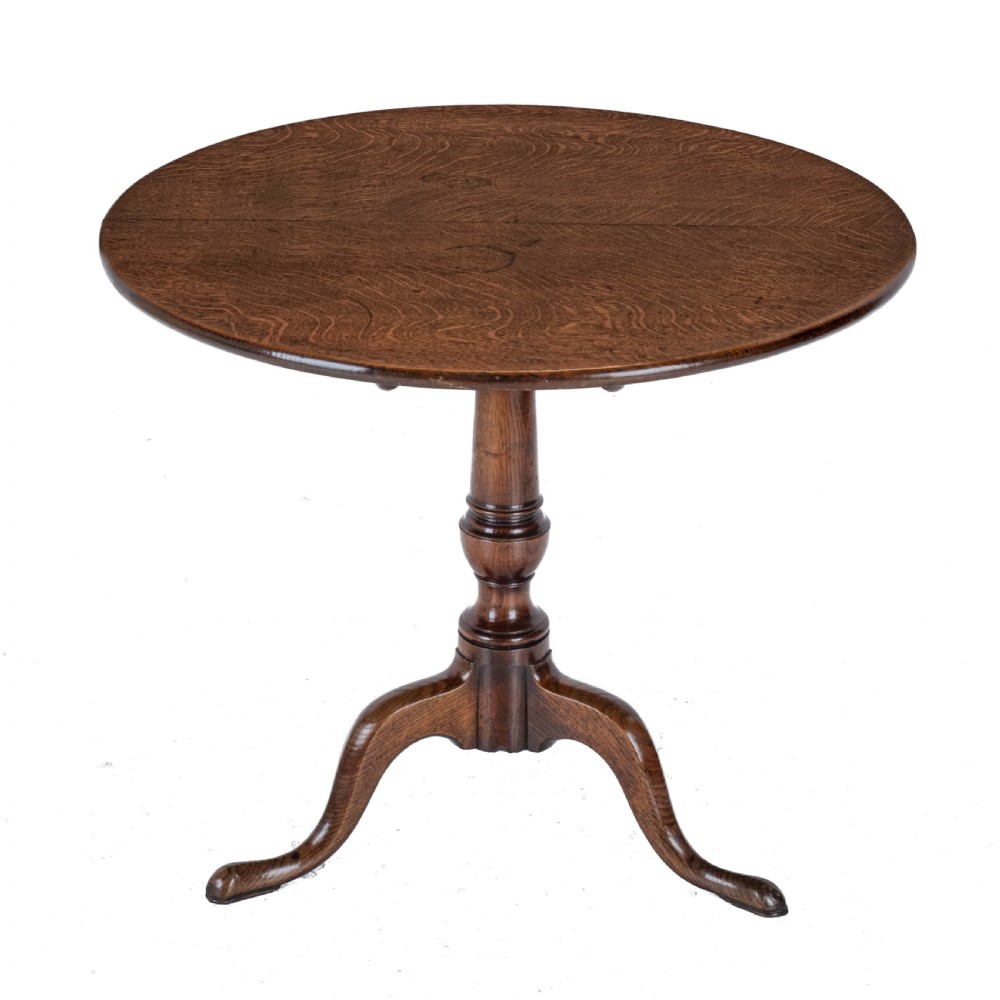 C.18th Well Figured Oak Tripod Supper Table (Quarter Sawn Book Matched Georgian George III Country) View V