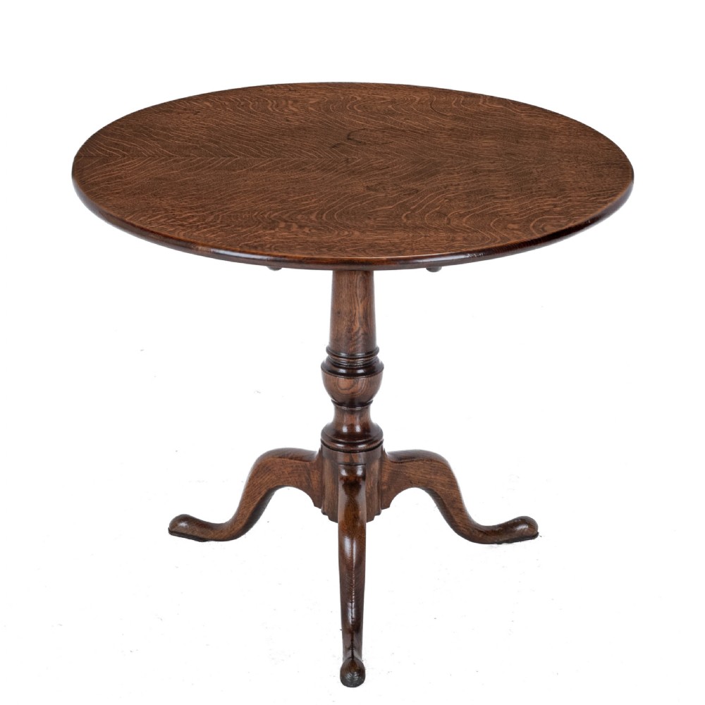C.18th Well Figured Oak Tripod Supper Table (Quarter Sawn Book Matched Georgian George III Country) View VI