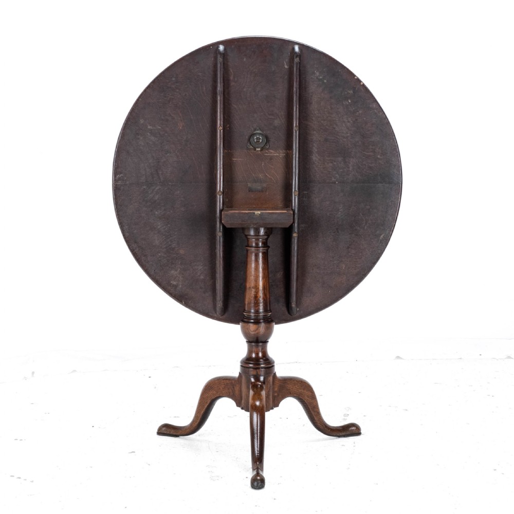 C.18th Well Figured Oak Tripod Supper Table (Quarter Sawn Book Matched Georgian George III Country) View VIII