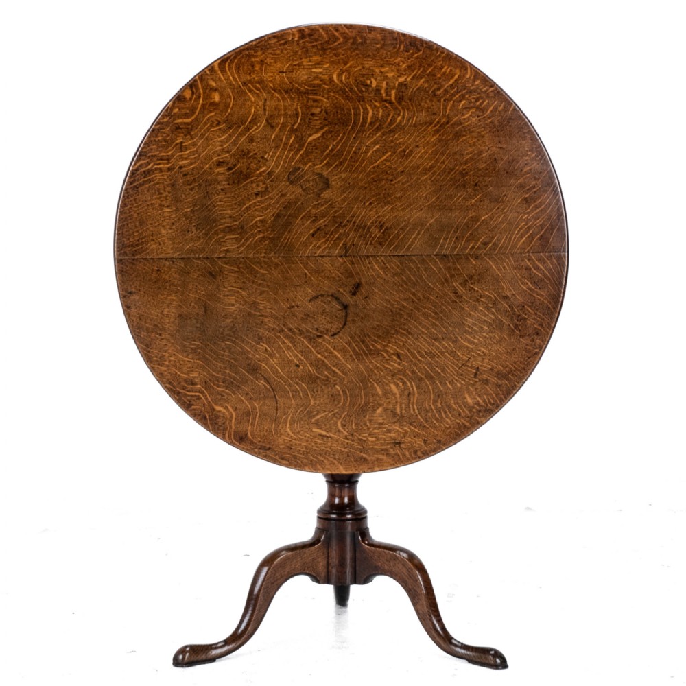 C.18th Well Figured Oak Tripod Supper Table (Quarter Sawn Book Matched Georgian George III Country) View XI