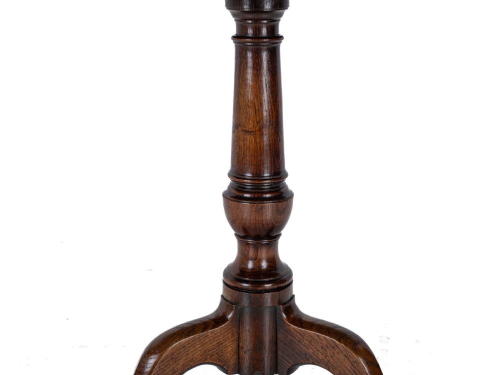 C.18th Well Figured Oak Tripod Supper Table (Quarter Sawn Book Matched Georgian George III Country) View XII