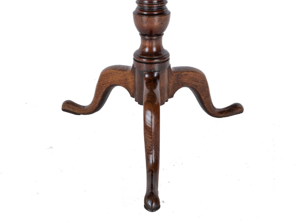 C.18th Well Figured Oak Tripod Supper Table (Quarter Sawn Book Matched Georgian George III Country) View XIV