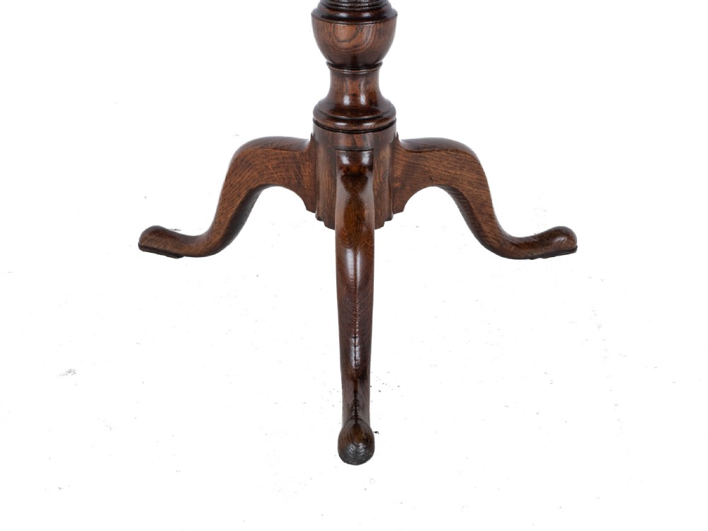 C.18th Well Figured Oak Tripod Supper Table (Quarter Sawn Book Matched Georgian George III Country) View XVI
