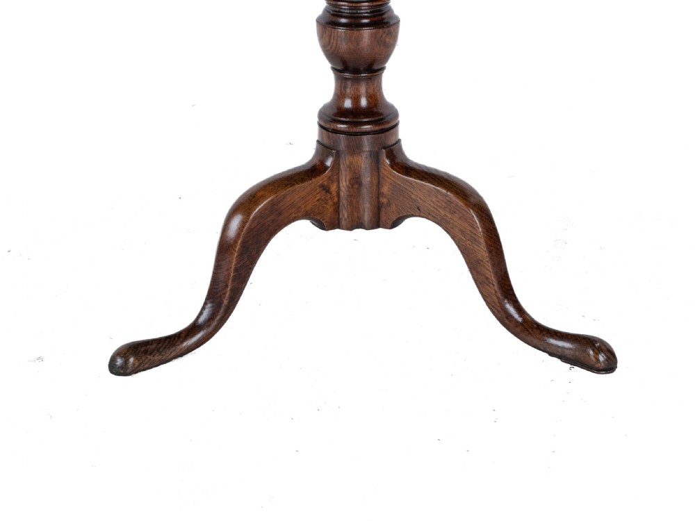 C.18th Well Figured Oak Tripod Supper Table (Quarter Sawn Book Matched Georgian George III Country) View XVII