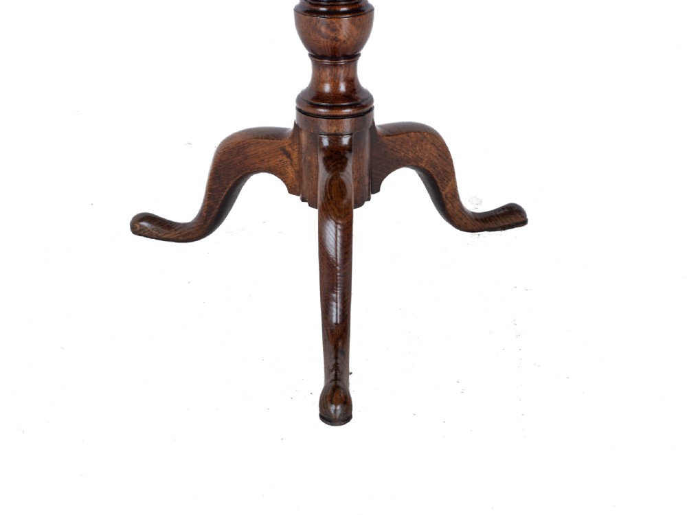 C.18th Well Figured Oak Tripod Supper Table (Quarter Sawn Book Matched Georgian George III Country) View XVIII