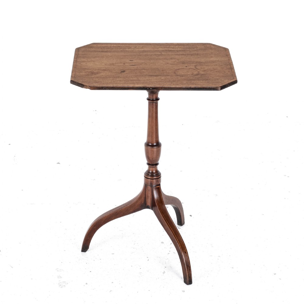 Regency Octagonal Mahogany Inlaid Tilt Top Tripod Wine Side Table circa 1800 (Georgian, George III) View IX