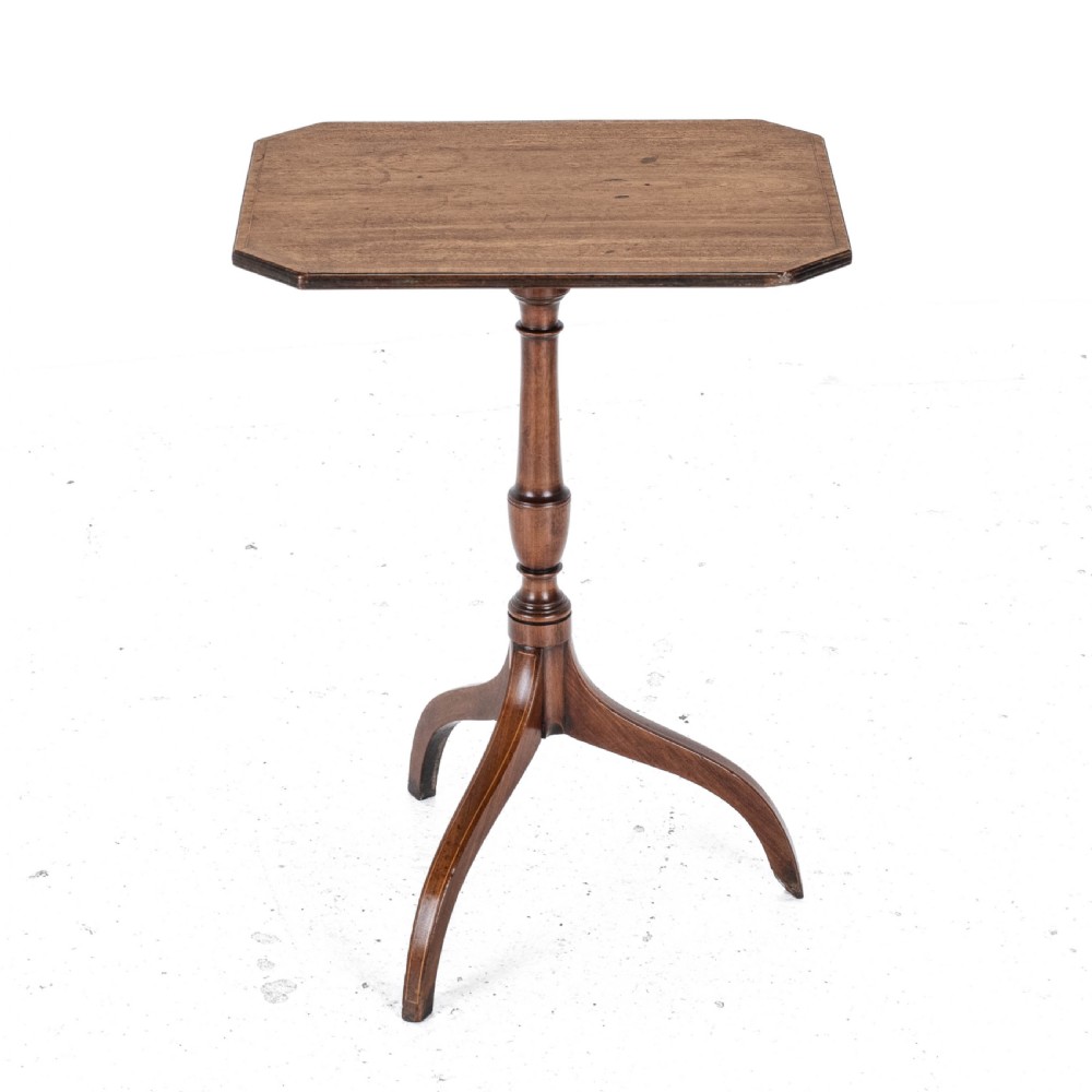 Regency Octagonal Mahogany Inlaid Tilt Top Tripod Wine Side Table circa 1800 (Georgian, George III) View XI