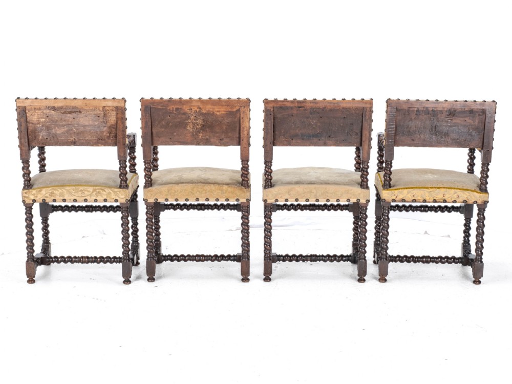 18th Century Set of 4 Cromwellian Style Walnut Barley Twist Tapestery Upholstered Elbow Chairs (Dining Carver Armchairs, Georgian) View VI