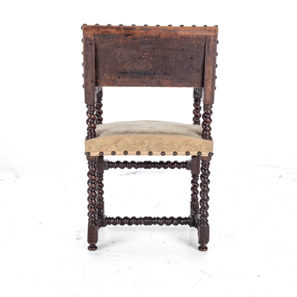 18th Century Set of 4 Cromwellian Style Walnut Barley Twist Tapestery Upholstered Elbow Chairs (Dining Carver Armchairs, Georgian) View XVII