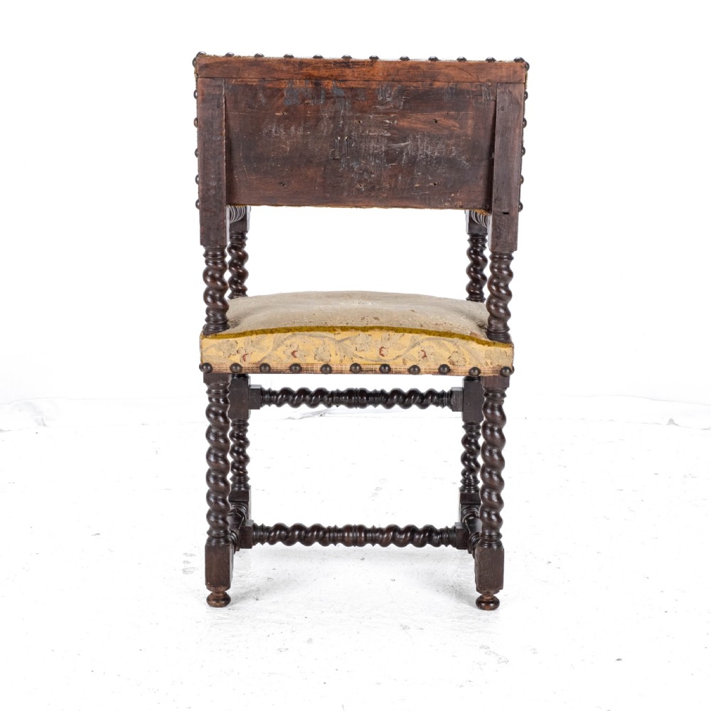 18th Century Set of 4 Cromwellian Style Walnut Barley Twist Tapestery Upholstered Elbow Chairs (Dining Carver Armchairs, Georgian) View XXI