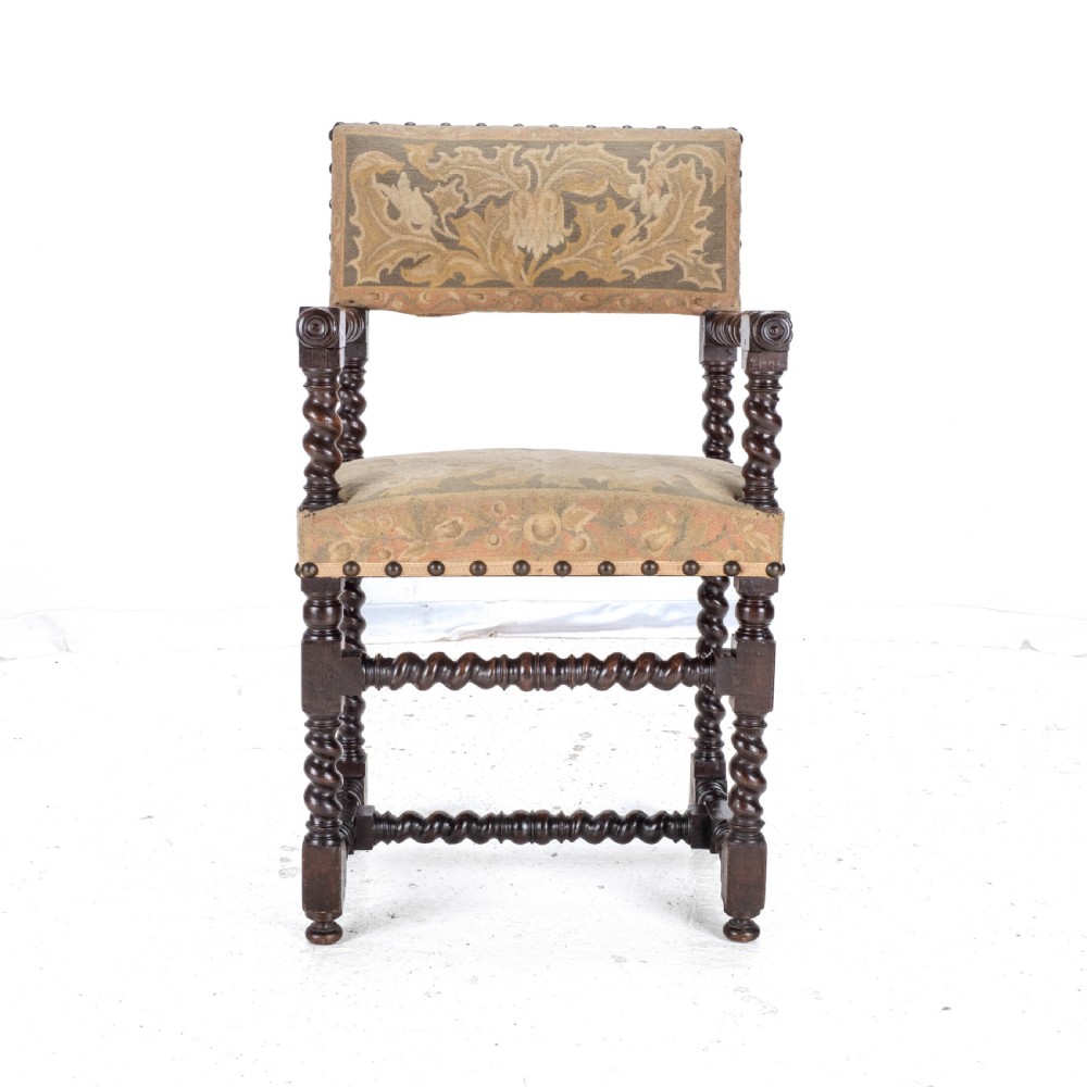 18th Century Set of 4 Cromwellian Style Walnut Barley Twist Tapestery Upholstered Elbow Chairs (Dining Carver Armchairs, Georgian) View XXIII