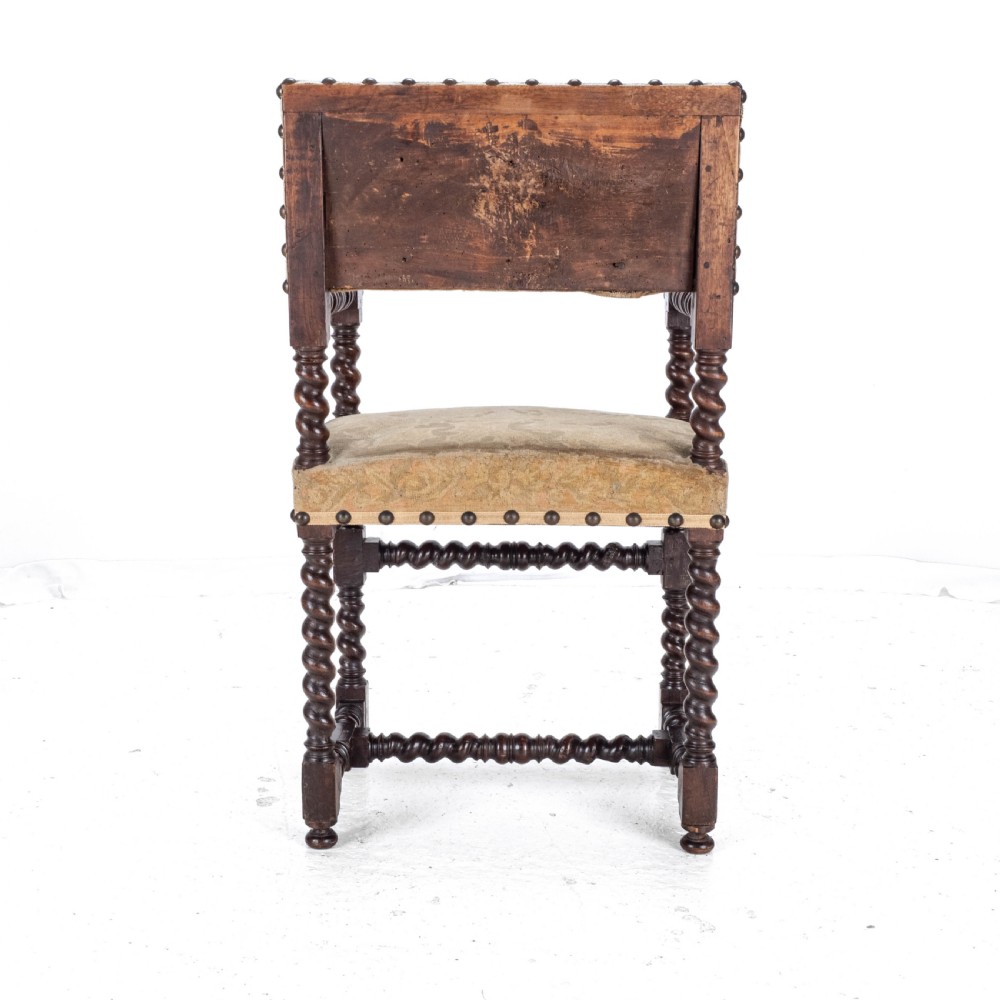 18th Century Set of 4 Cromwellian Style Walnut Barley Twist Tapestery Upholstered Elbow Chairs (Dining Carver Armchairs, Georgian) View XXV