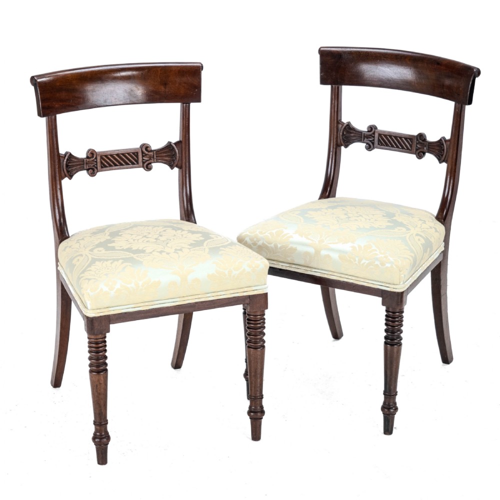 Regency / William IV Bar Back Mahogany Damask Upholstered Side / Dining Chairs Circa 1830, 19th Century (Georgian) View III