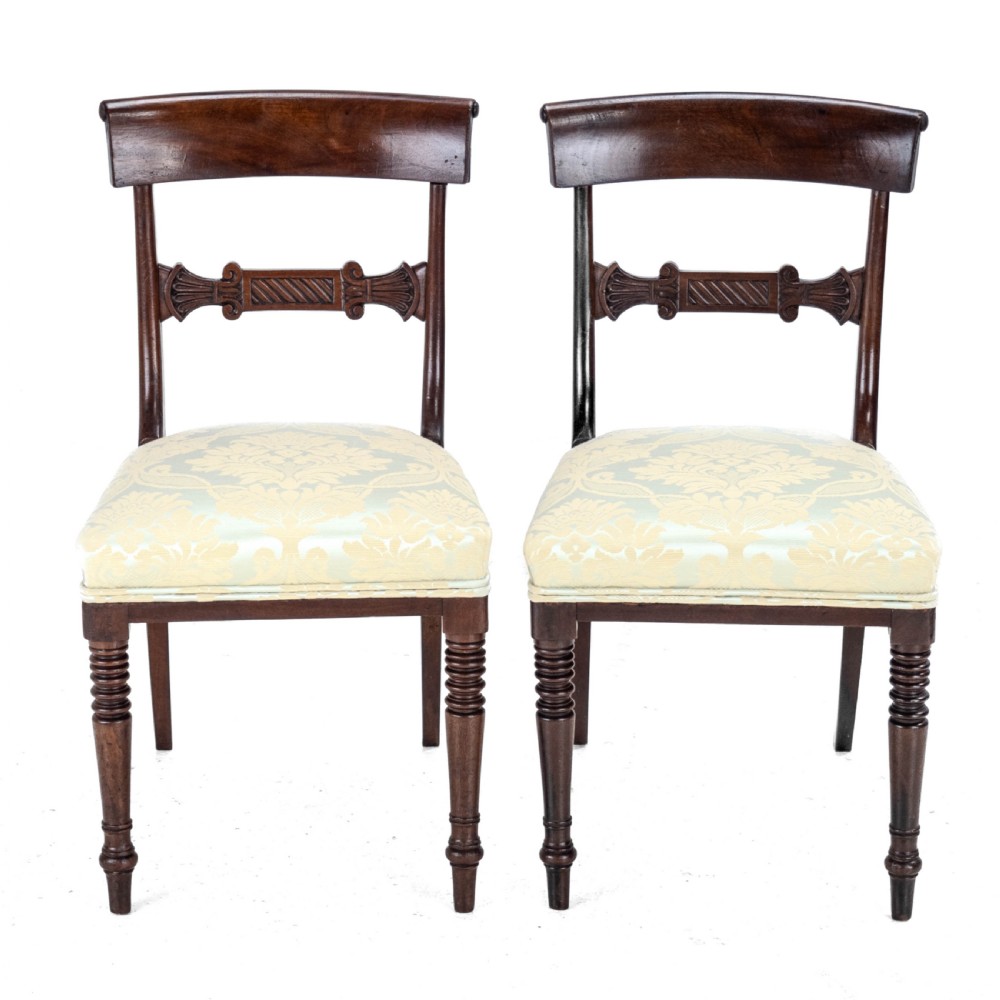 Regency / William IV Bar Back Mahogany Damask Upholstered Side / Dining Chairs Circa 1830, 19th Century (Georgian) View V