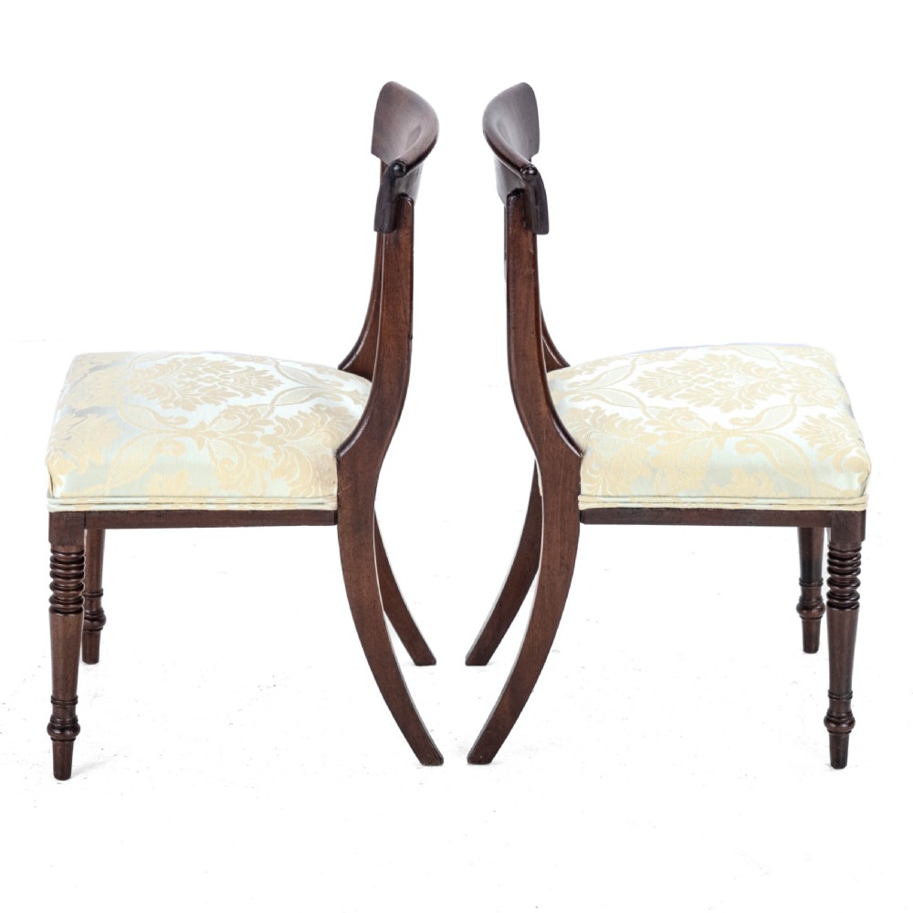 Regency / William IV Bar Back Mahogany Damask Upholstered Side / Dining Chairs Circa 1830, 19th Century (Georgian) View VI