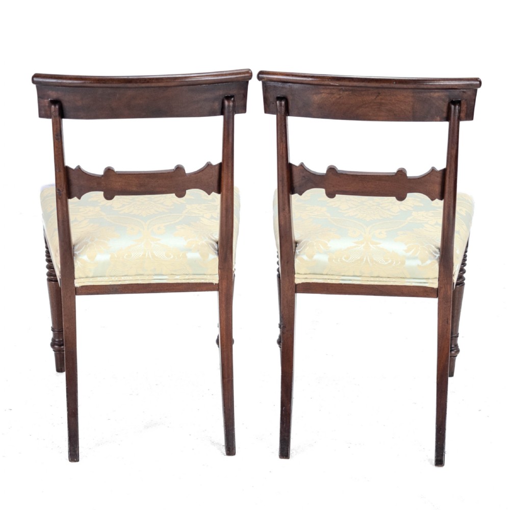 Regency / William IV Bar Back Mahogany Damask Upholstered Side / Dining Chairs Circa 1830, 19th Century (Georgian) View VII