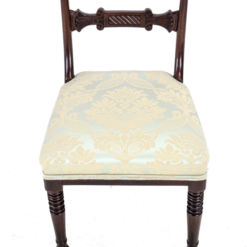 Regency / William IV Bar Back Mahogany Damask Upholstered Side / Dining Chairs Circa 1830, 19th Century (Georgian) View IX