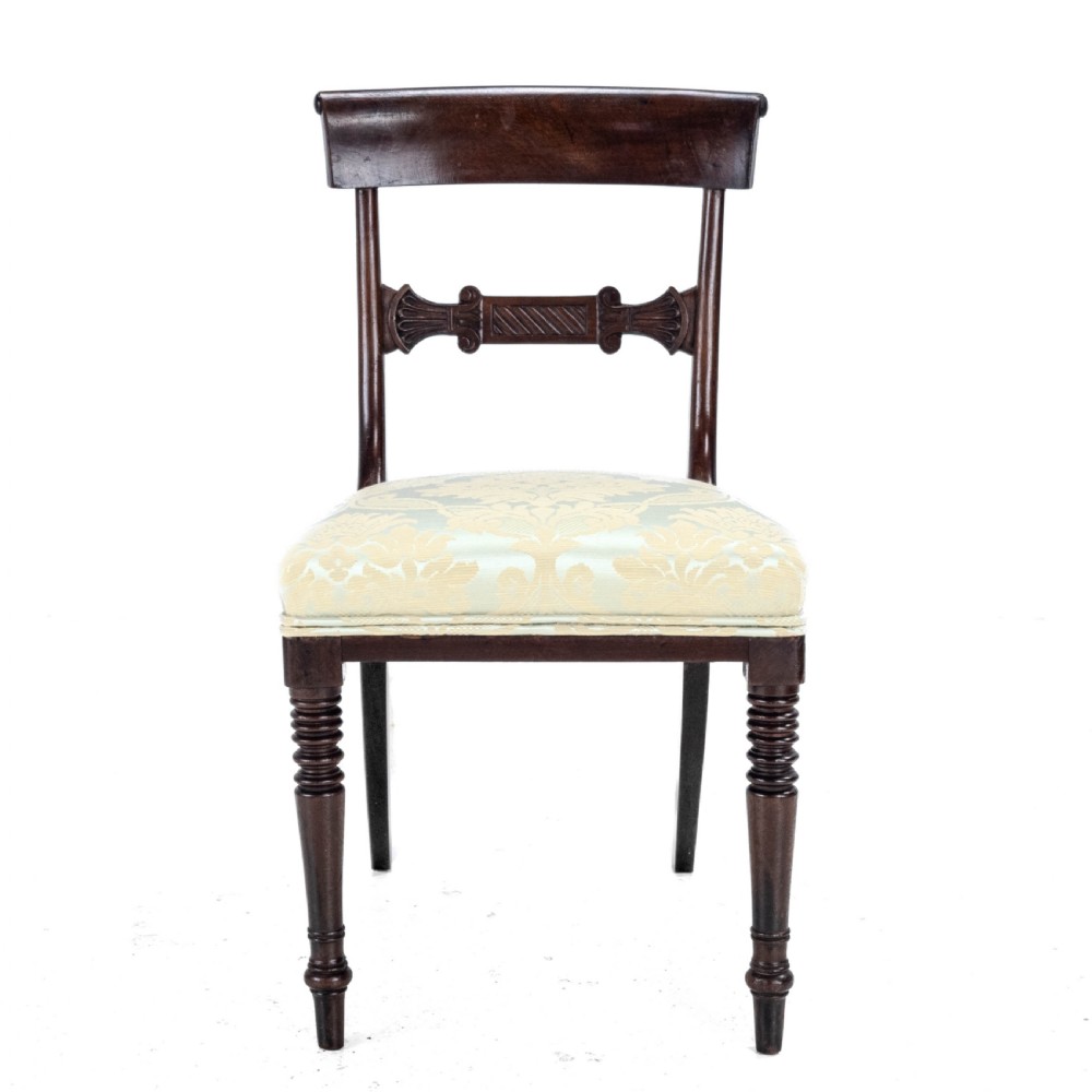 Regency / William IV Bar Back Mahogany Damask Upholstered Side / Dining Chairs Circa 1830, 19th Century (Georgian) View X