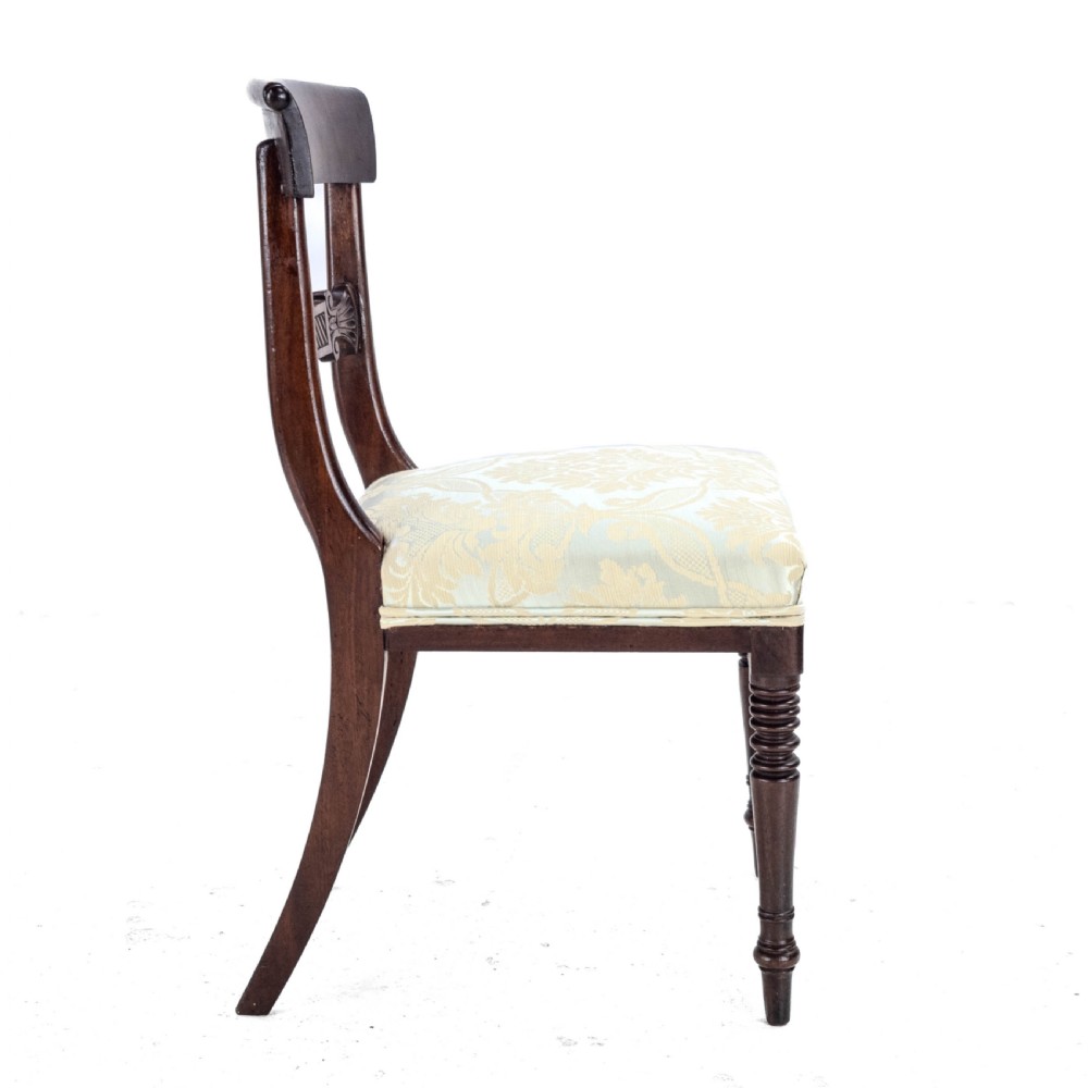 Regency / William IV Bar Back Mahogany Damask Upholstered Side / Dining Chairs Circa 1830, 19th Century (Georgian) View XI