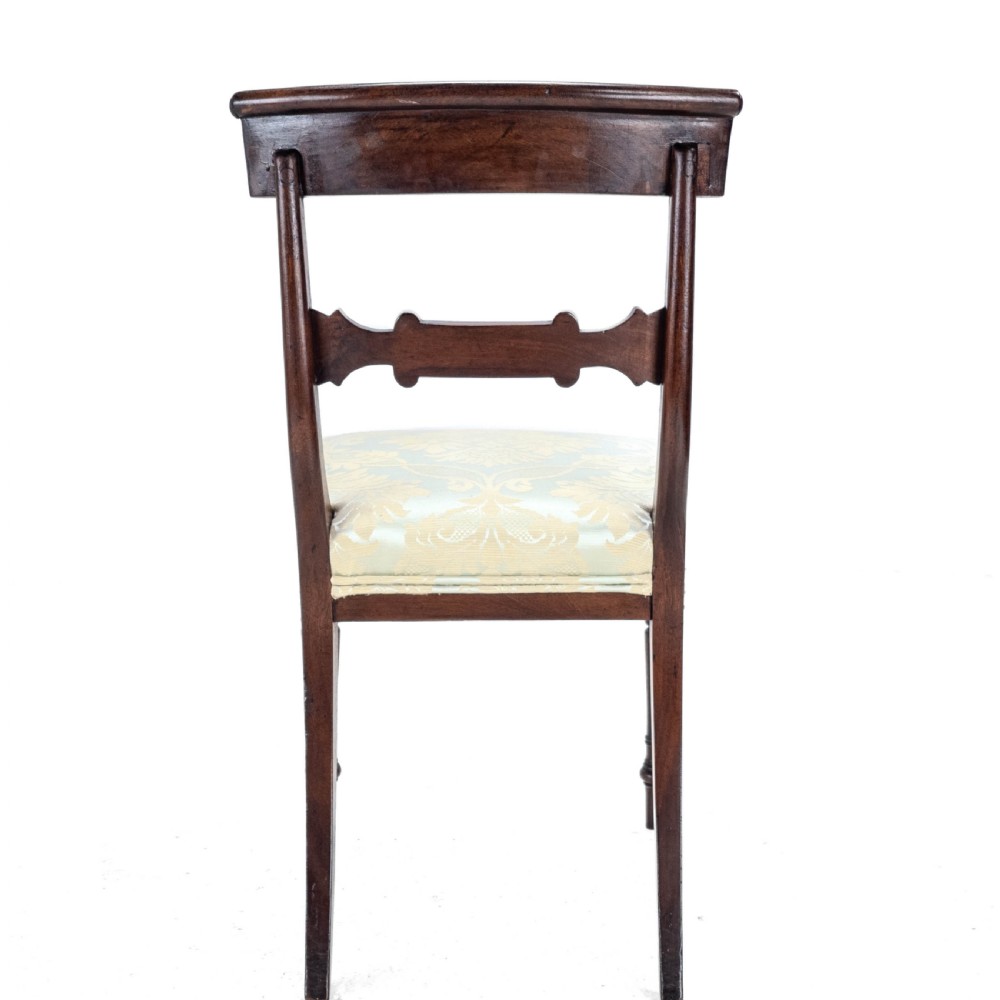 Regency / William IV Bar Back Mahogany Damask Upholstered Side / Dining Chairs Circa 1830, 19th Century (Georgian) View XII
