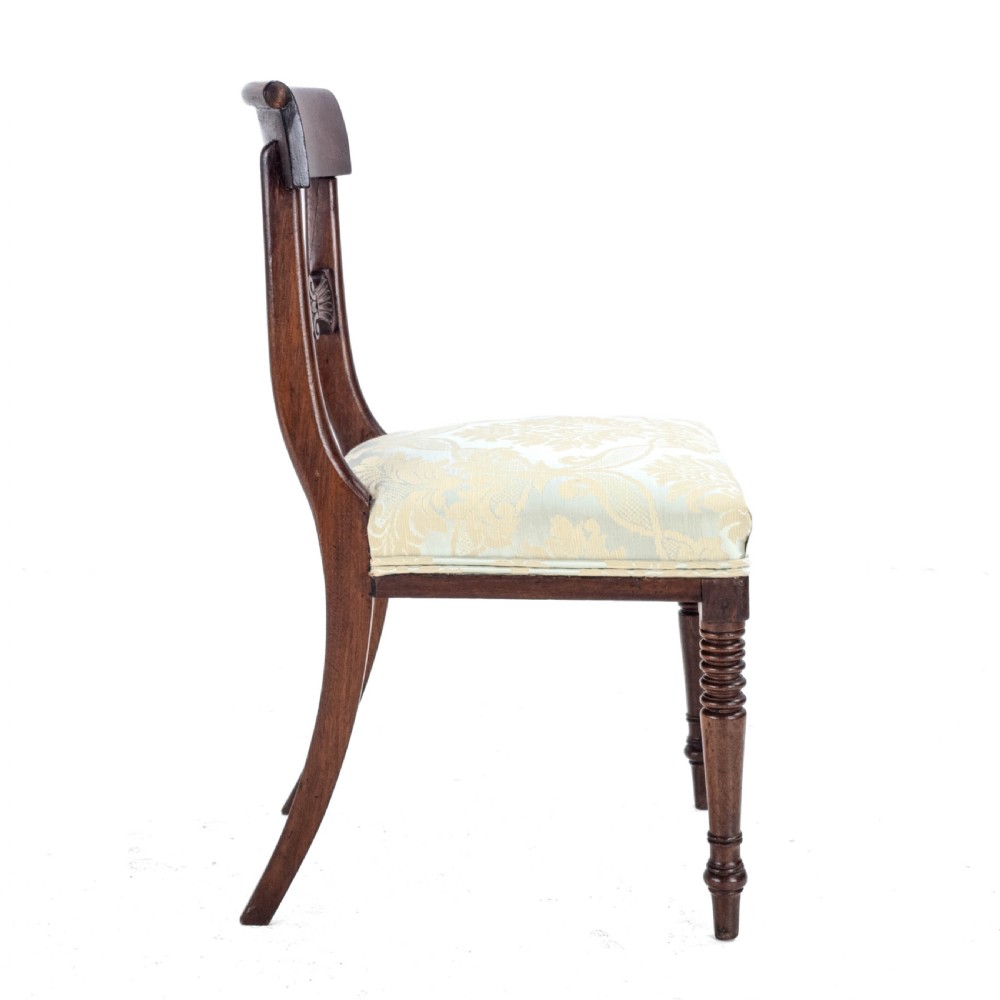 Regency / William IV Bar Back Mahogany Damask Upholstered Side / Dining Chairs Circa 1830, 19th Century (Georgian) View XV