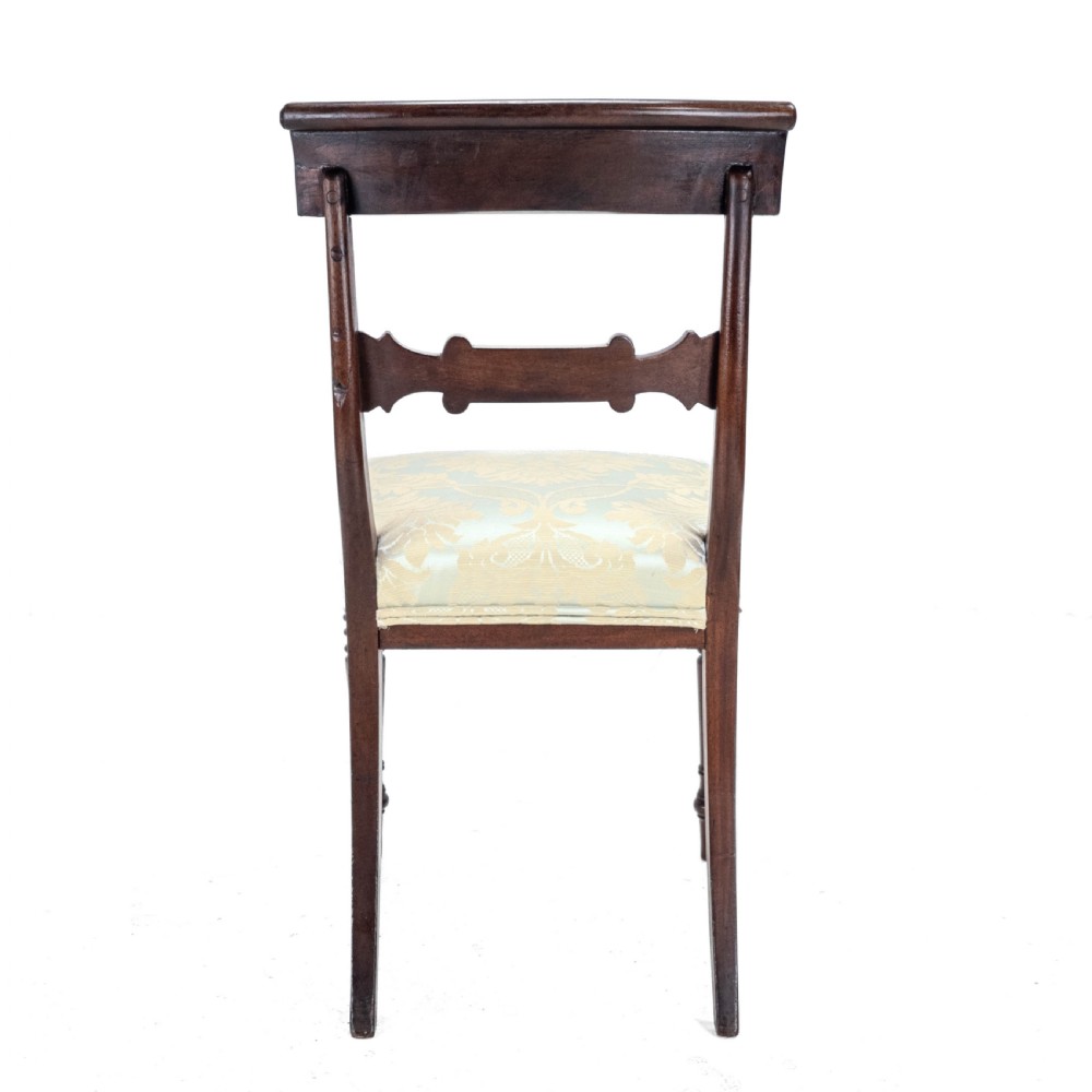 Regency / William IV Bar Back Mahogany Damask Upholstered Side / Dining Chairs Circa 1830, 19th Century (Georgian) View XVI