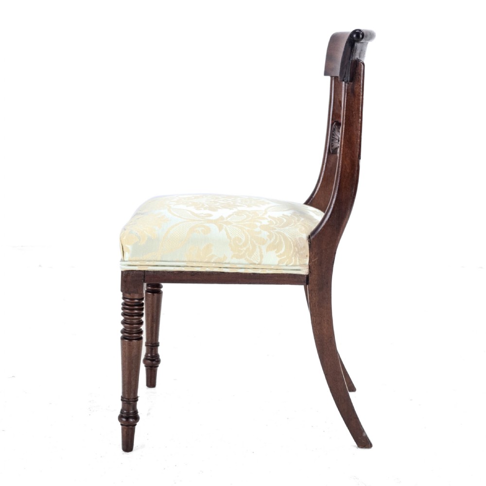 Regency / William IV Bar Back Mahogany Damask Upholstered Side / Dining Chairs Circa 1830, 19th Century (Georgian) View XVII