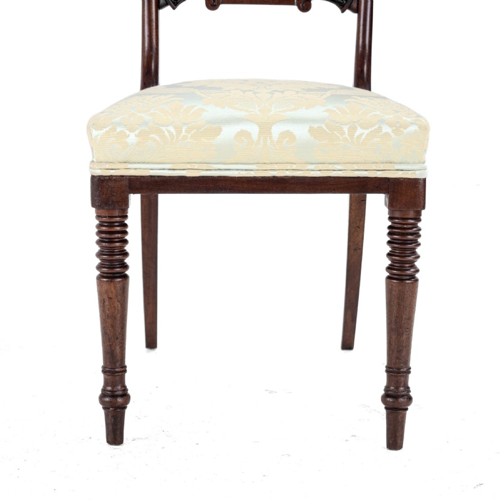 Regency / William IV Bar Back Mahogany Damask Upholstered Side / Dining Chairs Circa 1830, 19th Century (Georgian) View XIX