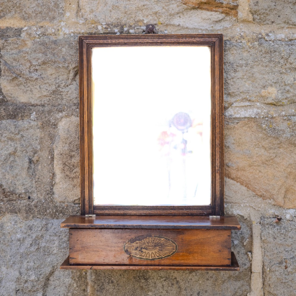 Georgian Oak Small Wall Mirror with Box, Composed of Late 18th and Early 19th Century Parts (George III)