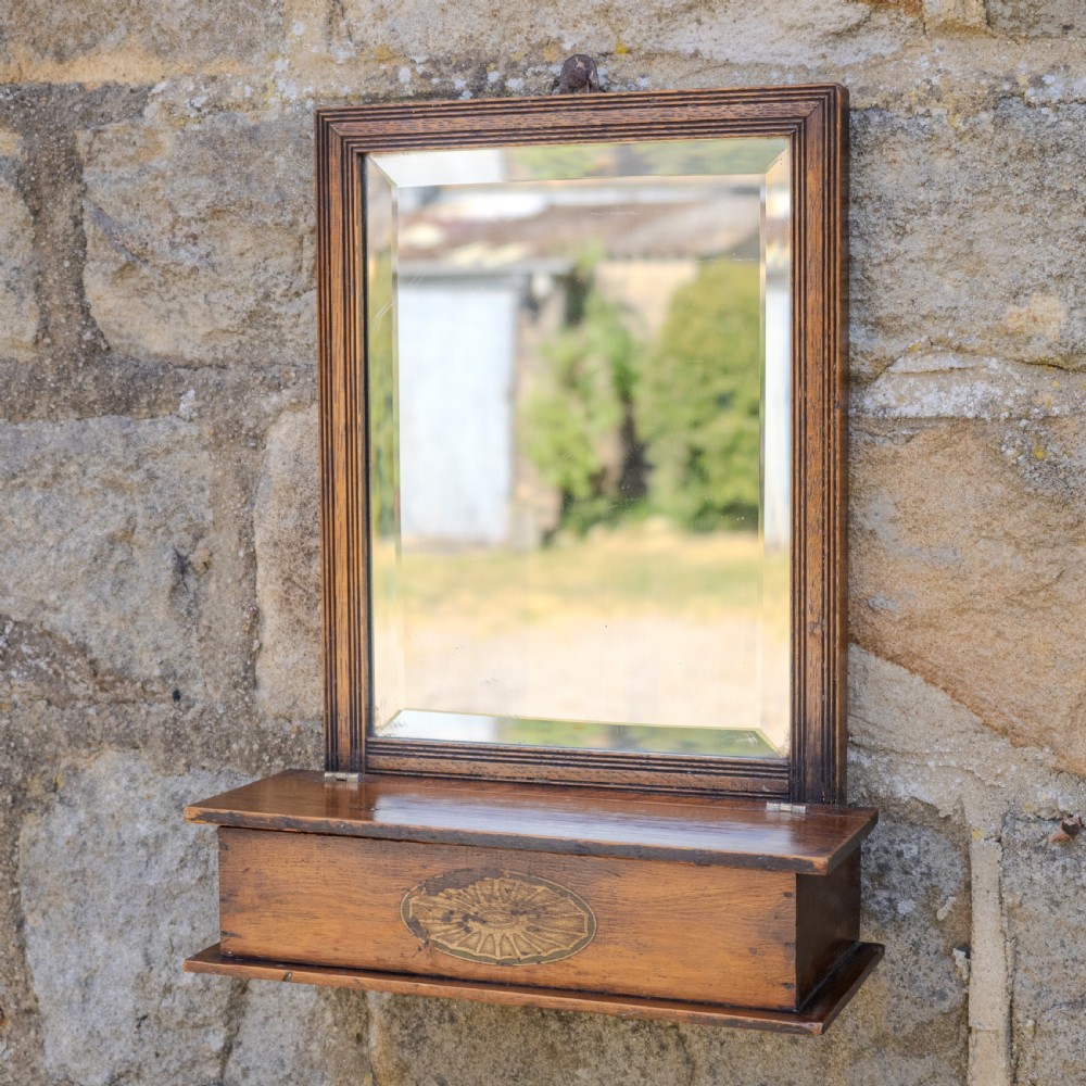 Georgian Oak Small Wall Mirror with Box, Composed of Late 18th and Early 19th Century Parts (George III) View II
