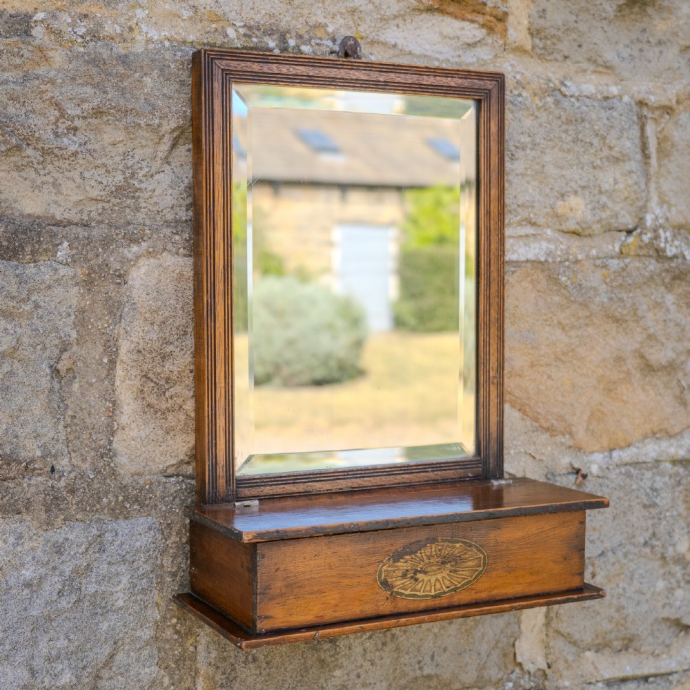 Georgian Oak Small Wall Mirror with Box, Composed of Late 18th and Early 19th Century Parts (George III) View III