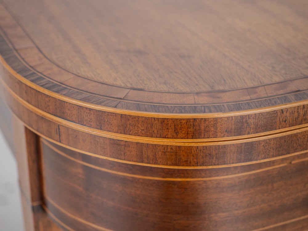 Georgian Satinwood, Rosewood Crossbanded Mahogany Console Fold-over Tea Table with Ebony, Boxwood Strung Inlaid Borders circa 1800 (Regency, George III) View VI