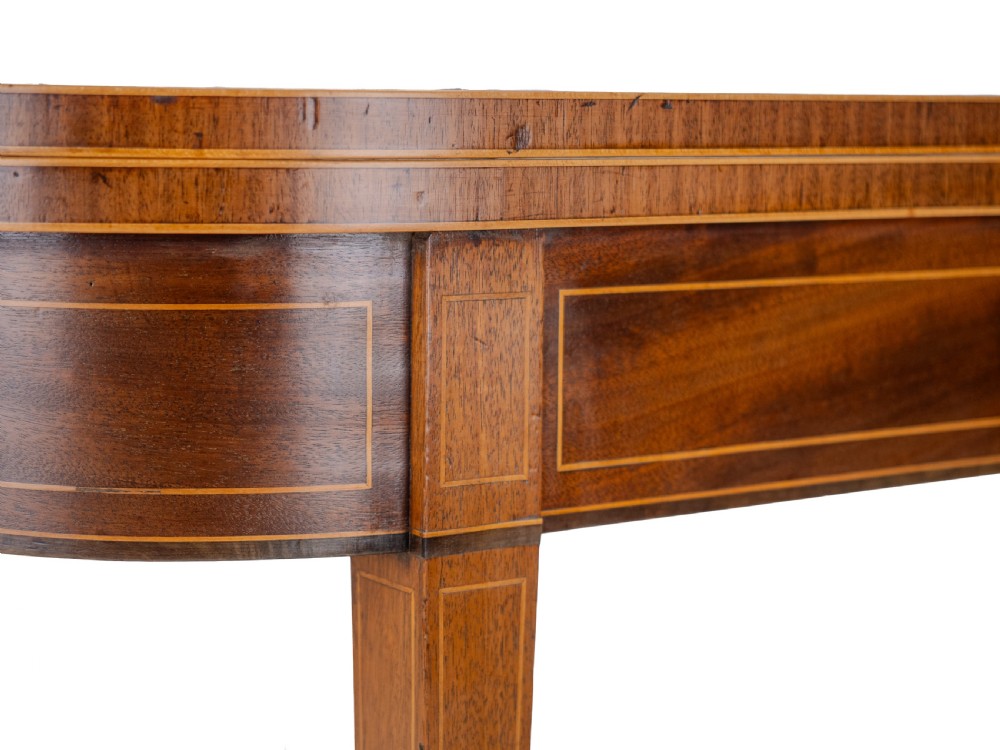 Georgian Satinwood, Rosewood Crossbanded Mahogany Console Fold-over Tea Table with Ebony, Boxwood Strung Inlaid Borders circa 1800 (Regency, George III) View XVIII