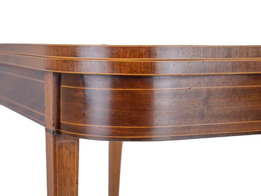 Georgian Satinwood, Rosewood Crossbanded Mahogany Console Fold-over Tea Table with Ebony, Boxwood Strung Inlaid Borders circa 1800 (Regency, George III) View XIX